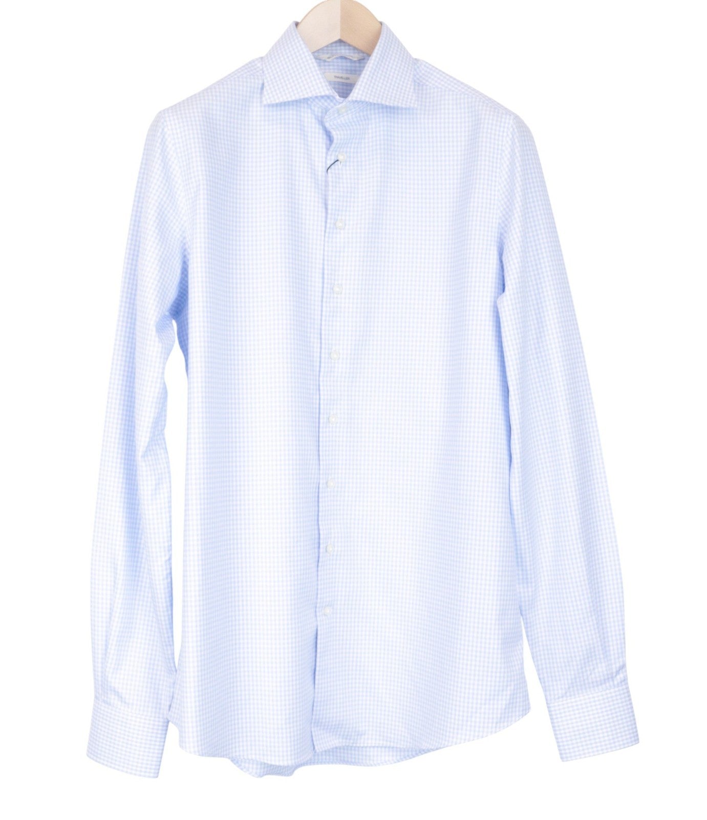 SUITSUPPLY vyriški oficialūs marškinėliai 40 l „Traveller Slim“ mėlyni languoti melanžo rašto marškiniai 