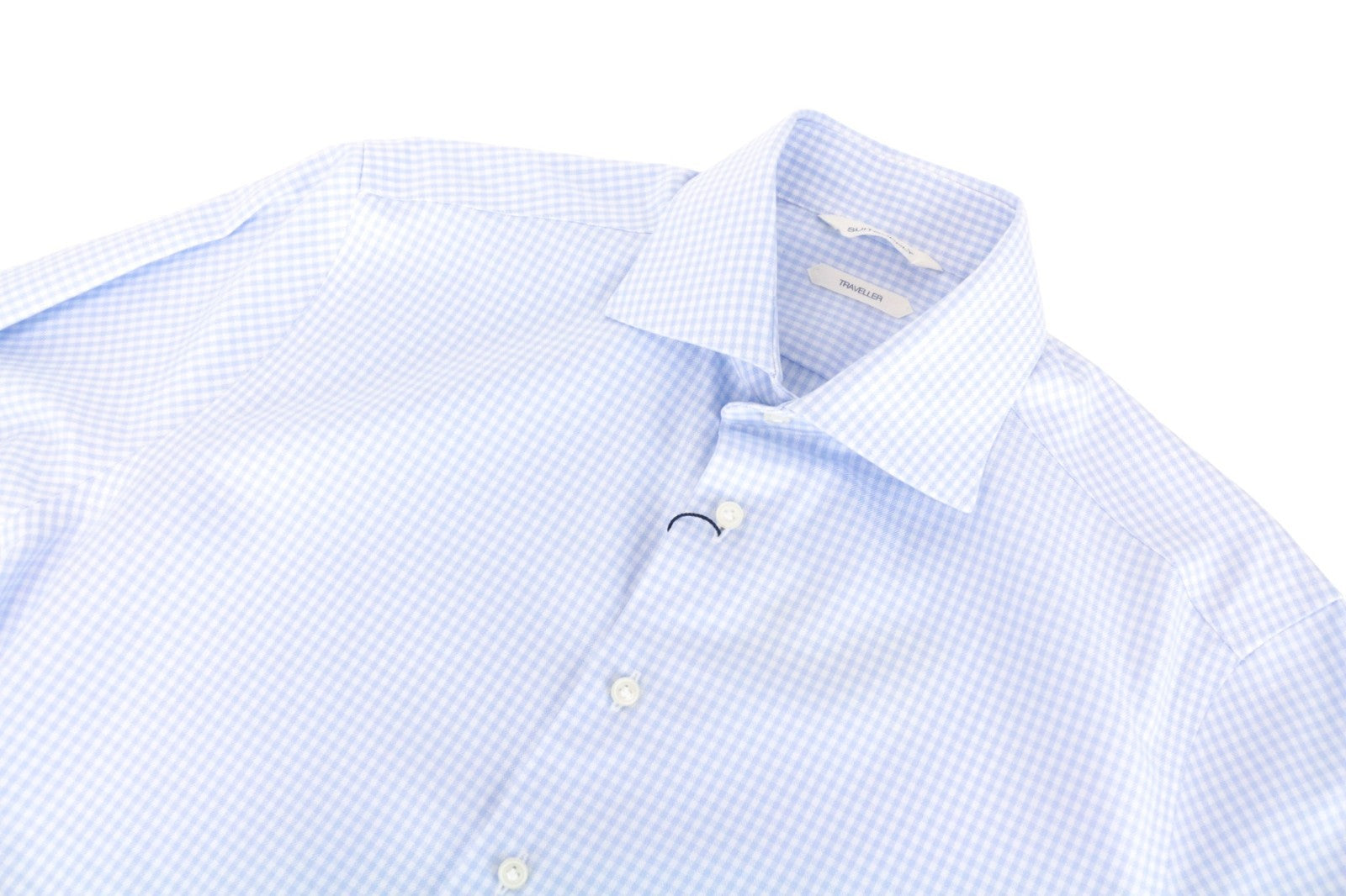 SUITSUPPLY vyriški oficialūs marškinėliai 40 l „Traveller Slim“ mėlyni languoti melanžo rašto marškiniai 