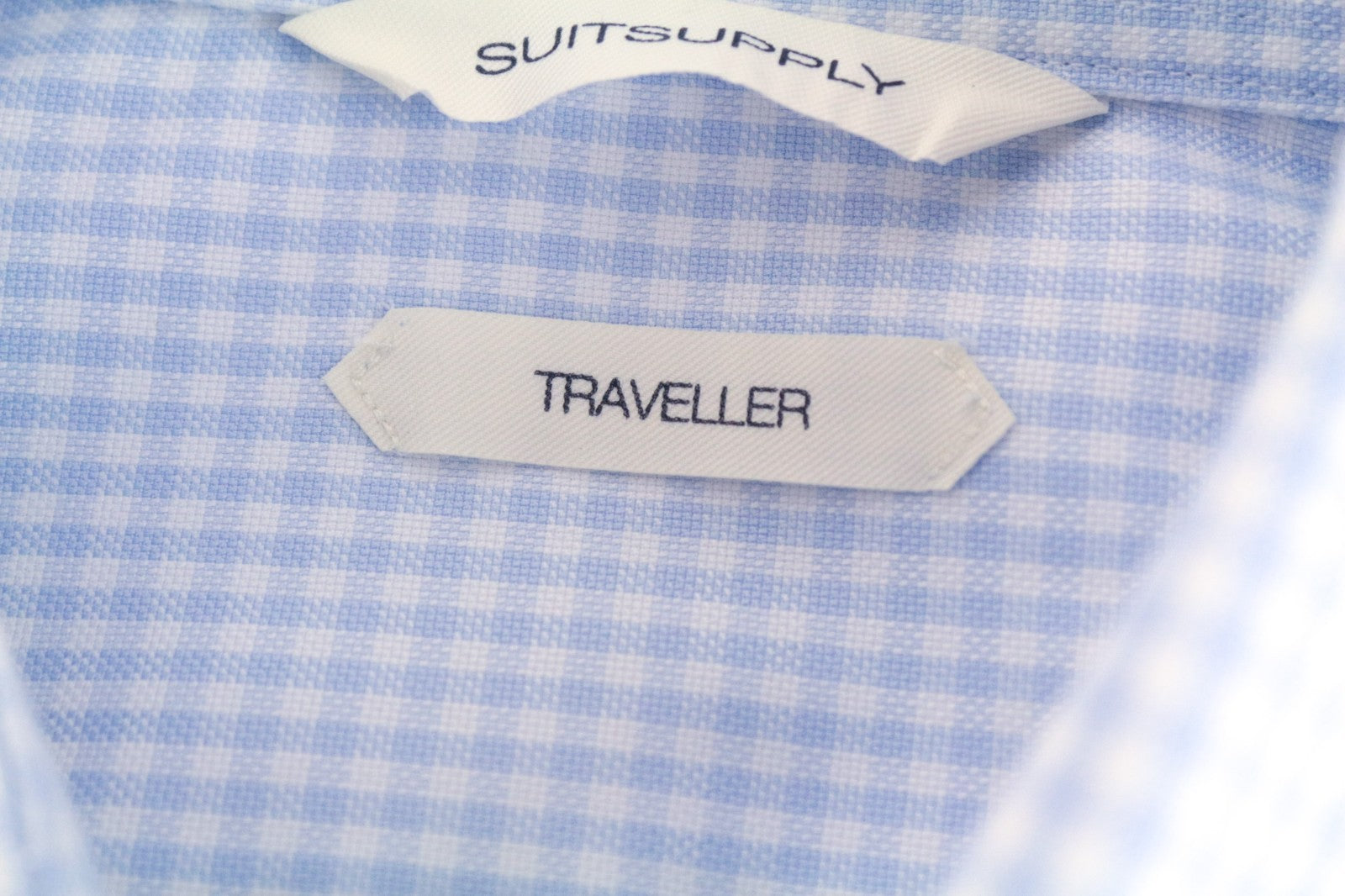 SUITSUPPLY vyriški oficialūs marškinėliai 40 l „Traveller Slim“ mėlyni languoti melanžo rašto marškiniai 