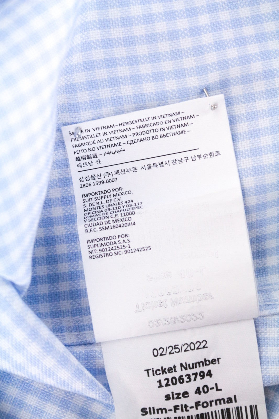 SUITSUPPLY vyriški oficialūs marškinėliai 40 l „Traveller Slim“ mėlyni languoti melanžo rašto marškiniai 