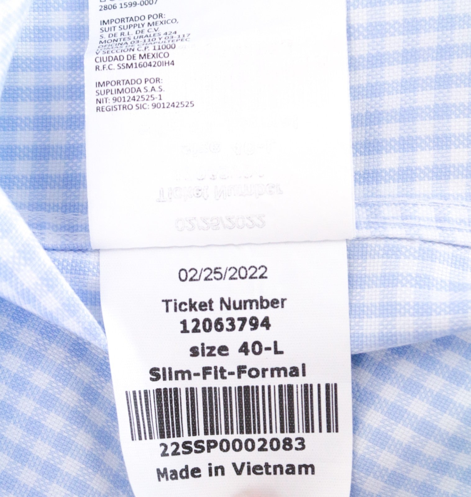 SUITSUPPLY vyriški oficialūs marškinėliai 40 l „Traveller Slim“ mėlyni languoti melanžo rašto marškiniai 