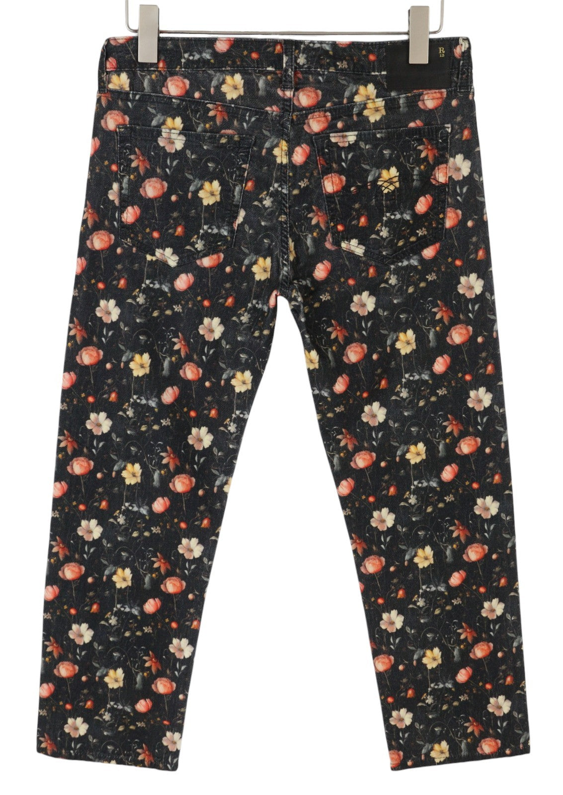 R13 berniukiški tiesūs moteriški džinsai 28 mėnulio žiedlapių aksominis gėlių raštas iki kulkšnies FW25