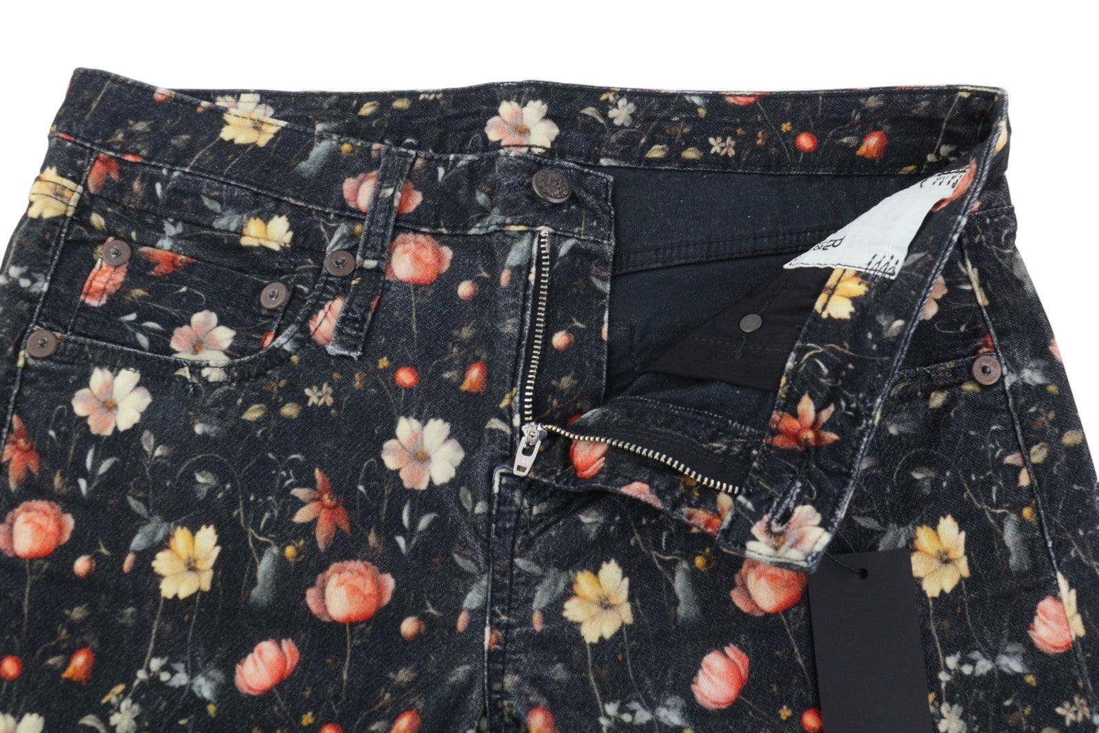 R13 berniukiški tiesūs moteriški džinsai 28 mėnulio žiedlapių aksominis gėlių raštas iki kulkšnies FW25