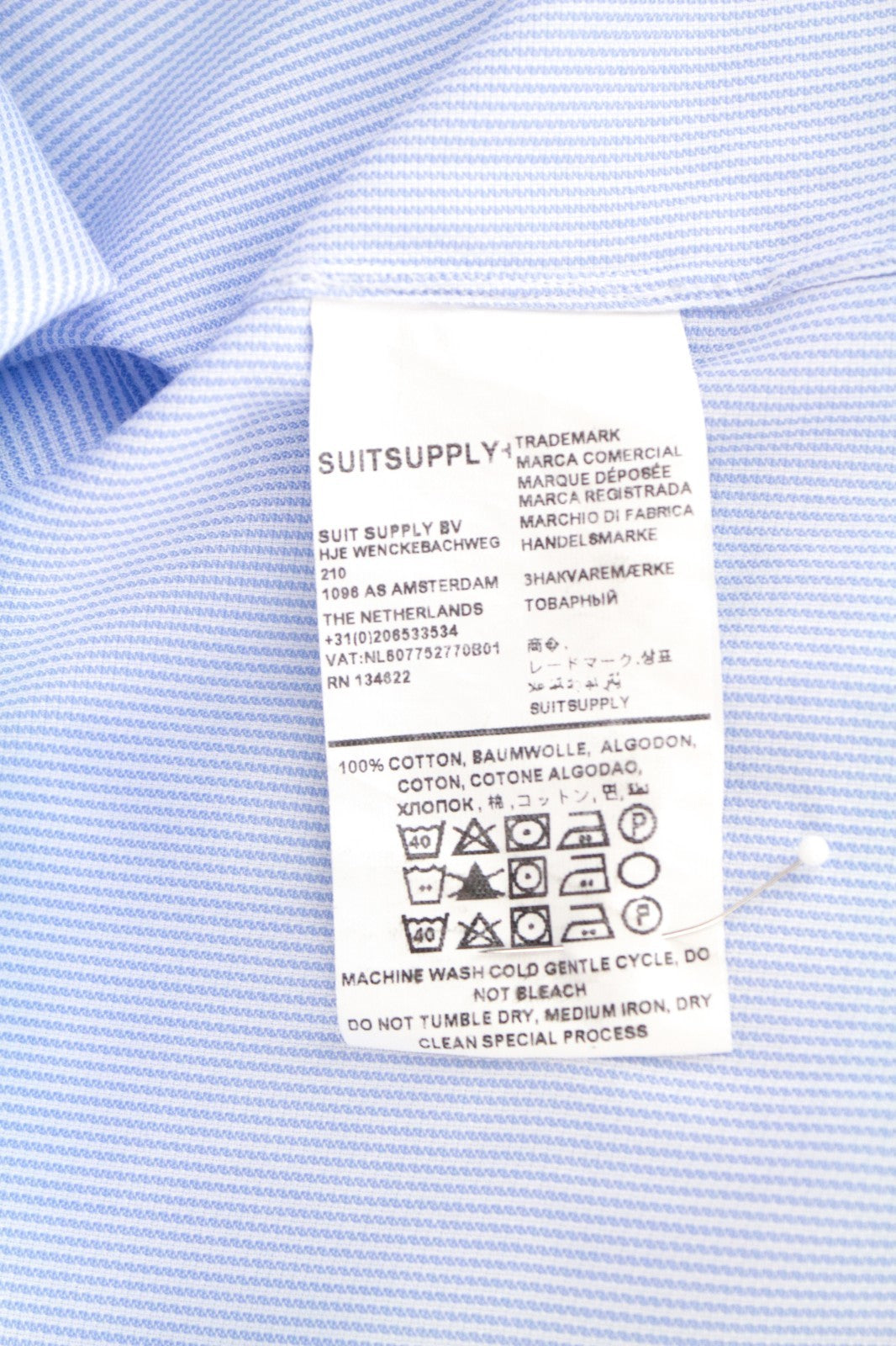 SUITSUPPLY Men's Formal Shirt 43L/17L Slim Fit Striped Light Blue Melange