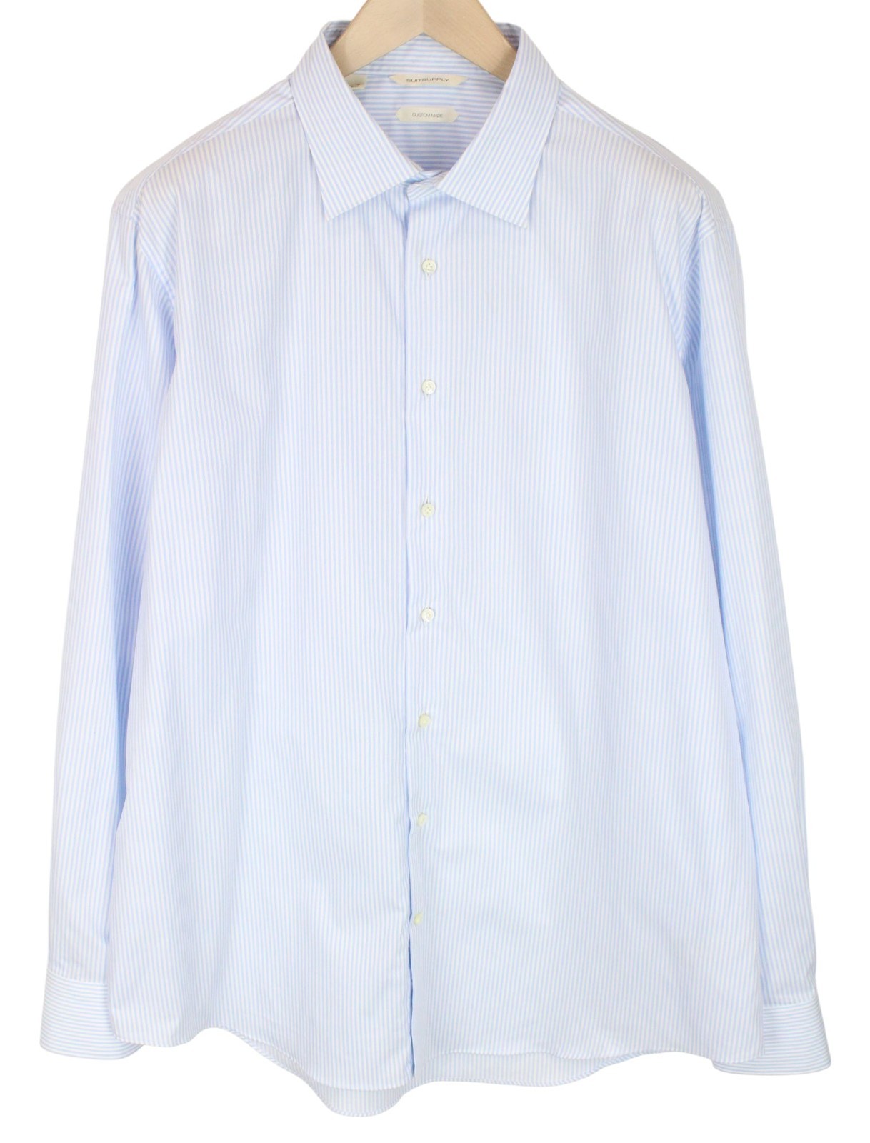 SUITSUPPLY vyriški formalūs marškiniai 45/17.75 Slim Fit šviesiai mėlyni dryžuoti melanžo rašto 