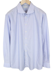 SUITSUPPLY vyriški formalūs marškiniai 45/17.75 itin ploni mėlyni dryžuoti melanžo iškirpte 