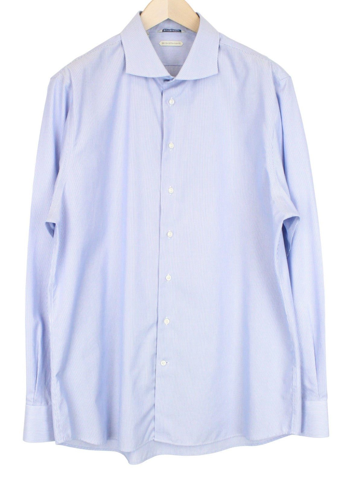 SUITSUPPLY Men's Formal Shirt 46/18 Extra Slim Striped Blue Cotton Cutaway