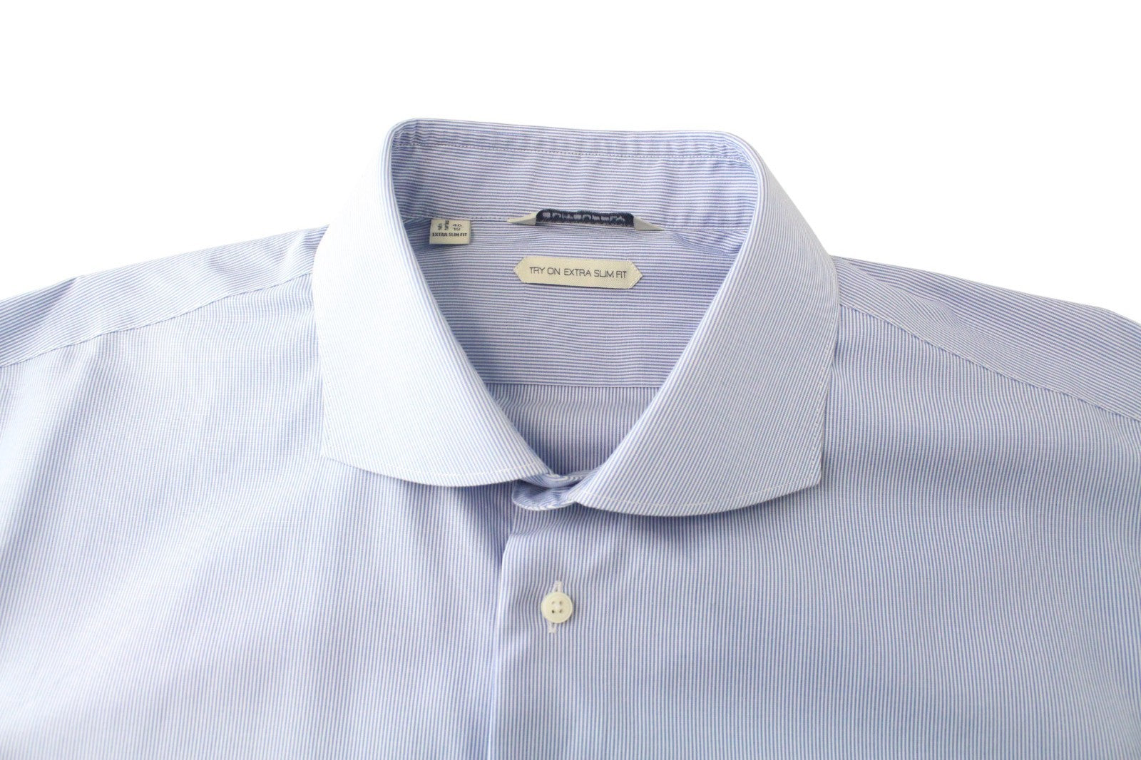 SUITSUPPLY Men's Formal Shirt 46/18 Extra Slim Striped Blue Cotton Cutaway