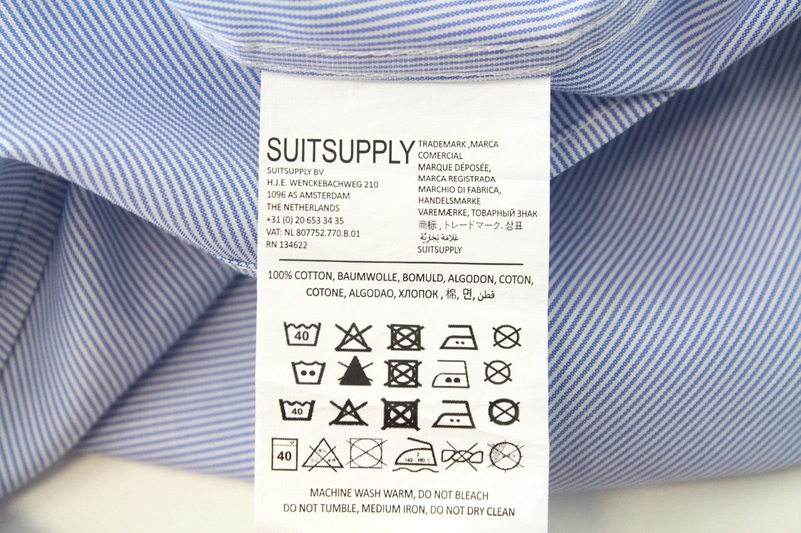 SUITSUPPLY Men's Formal Shirt 46/18 Extra Slim Striped Blue Cotton Cutaway