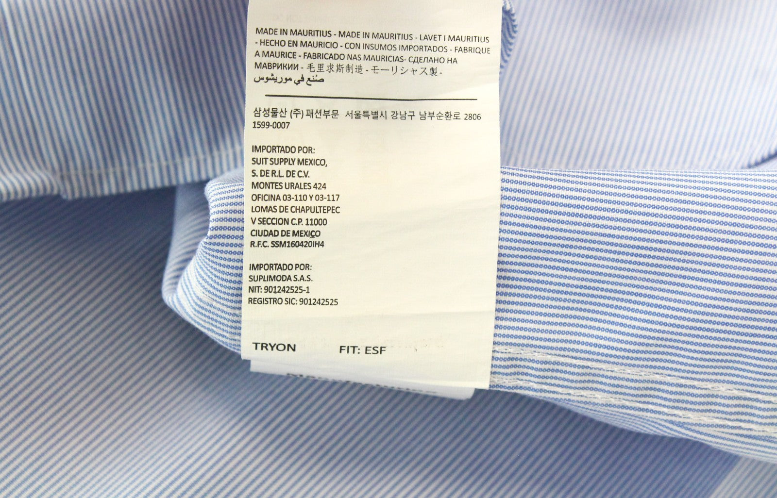 SUITSUPPLY Men's Formal Shirt 46/18 Extra Slim Striped Blue Cotton Cutaway