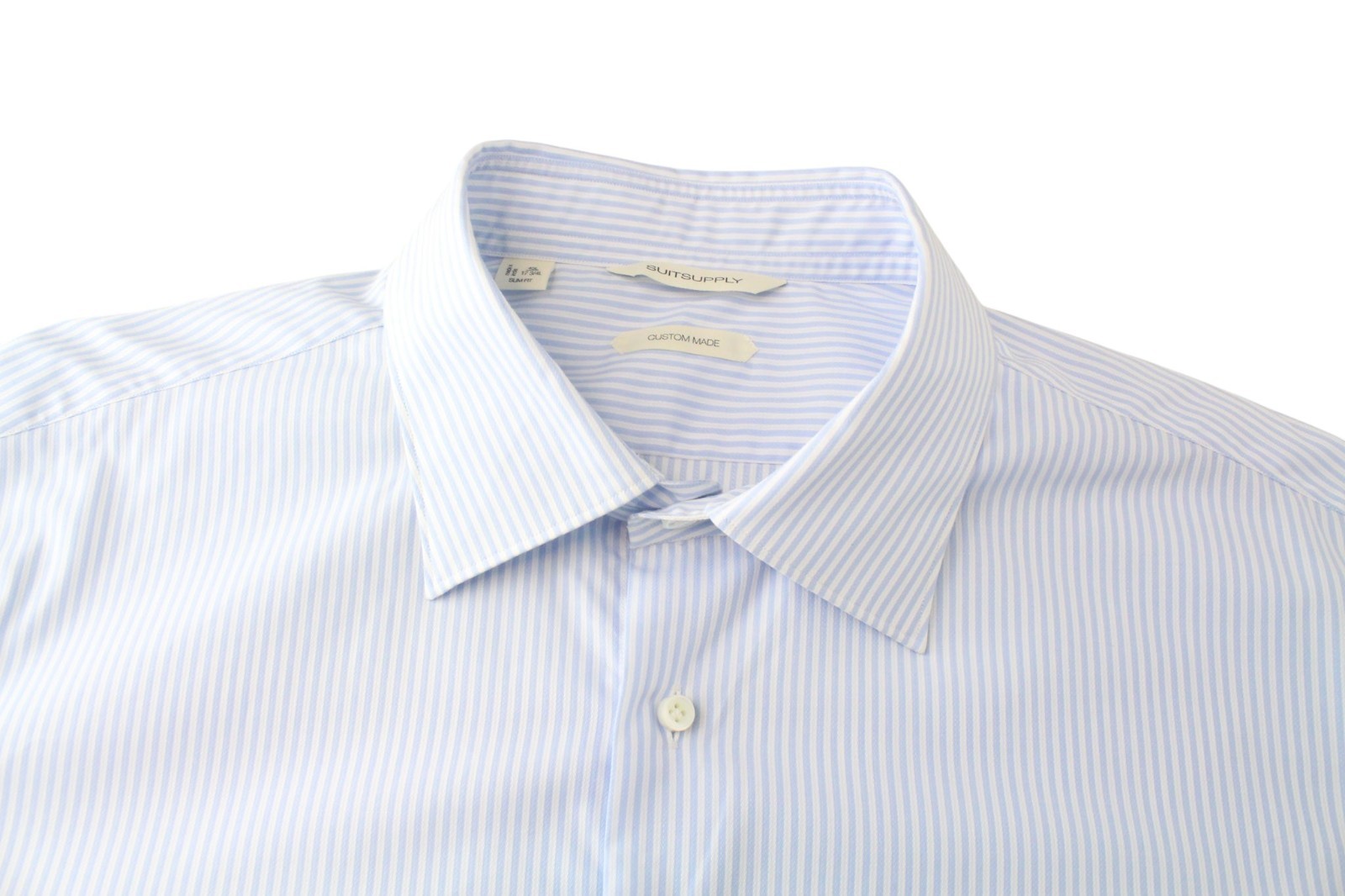 SUITSUPPLY Men's Formal Shirt 45L/17.75L Slim Fit Blue Striped Cotton Melange