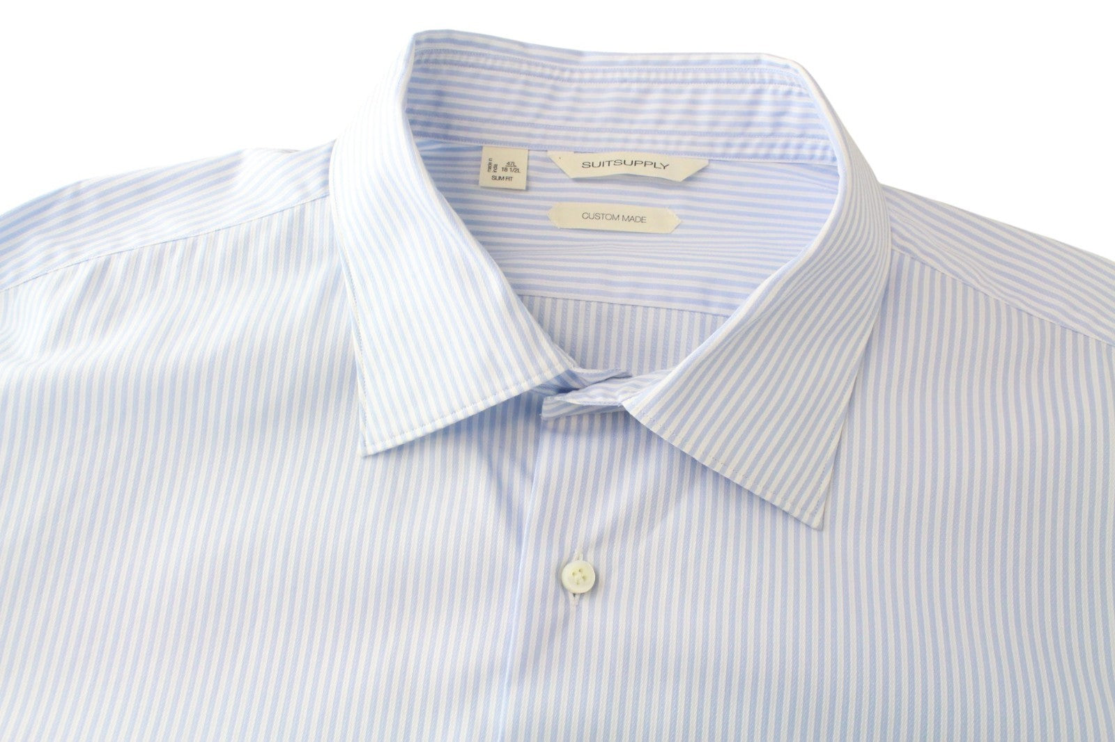 SUITSUPPLY Men's Formal Shirt 47L/18.5L Slim Blue Cotton Melange Striped Fit