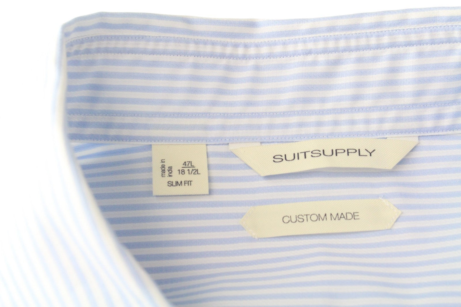 SUITSUPPLY Men's Formal Shirt 47L/18.5L Slim Blue Cotton Melange Striped Fit
