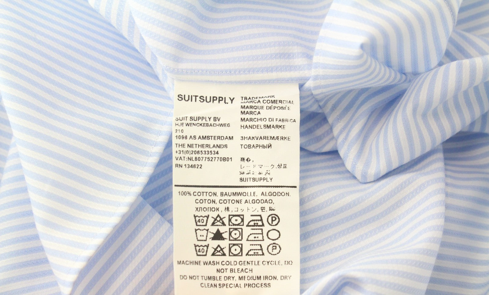 SUITSUPPLY Men's Formal Shirt 47L/18.5L Slim Blue Cotton Melange Striped Fit