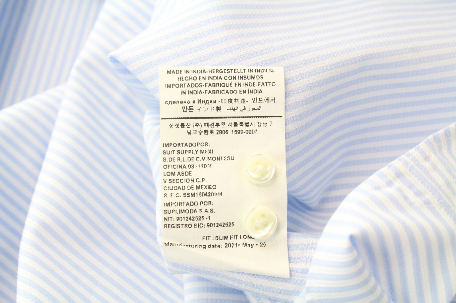 SUITSUPPLY Men's Formal Shirt 47L/18.5L Slim Blue Cotton Melange Striped Fit