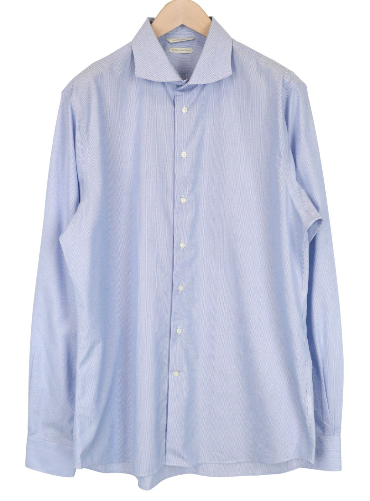 SUITSUPPLY Men's Formal Shirt 45-7/17.75L Blue Cotton Cutaway Collar Extra Slim