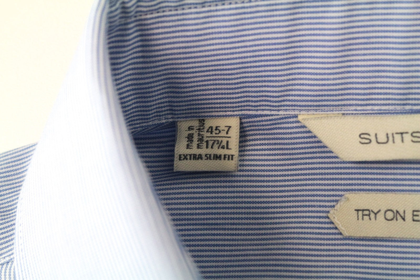 SUITSUPPLY Men's Formal Shirt 45-7/17.75L Blue Cotton Cutaway Collar Extra Slim