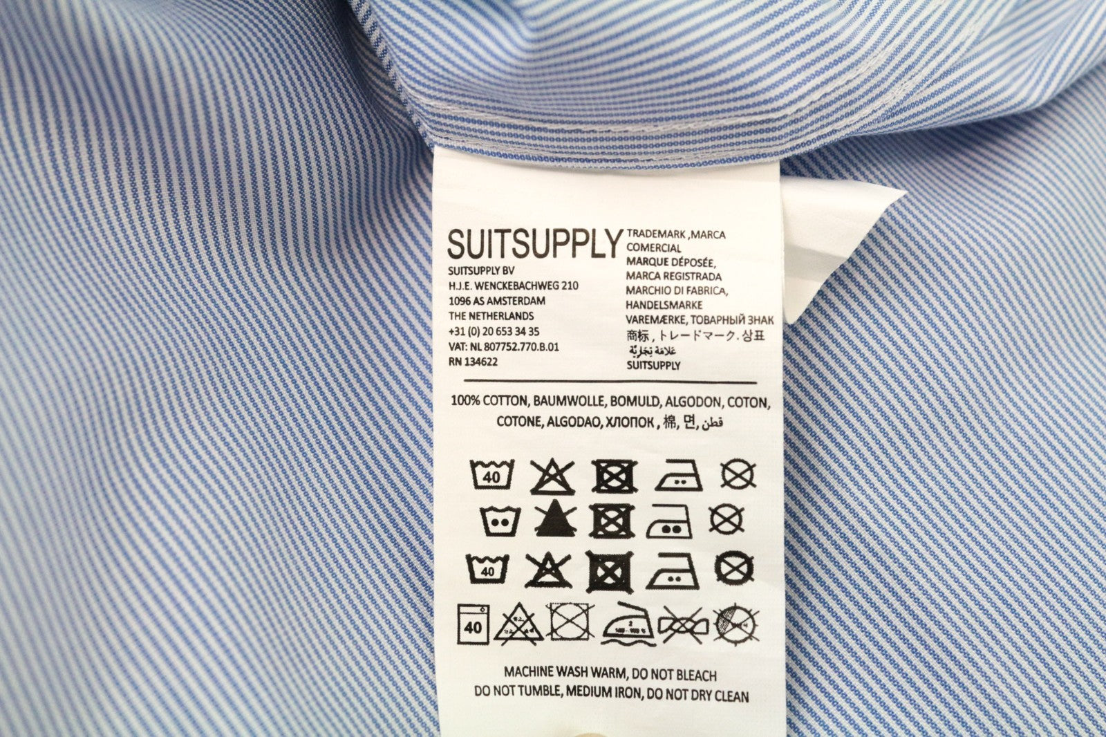 SUITSUPPLY Men's Formal Shirt 45-7/17.75L Blue Cotton Cutaway Collar Extra Slim