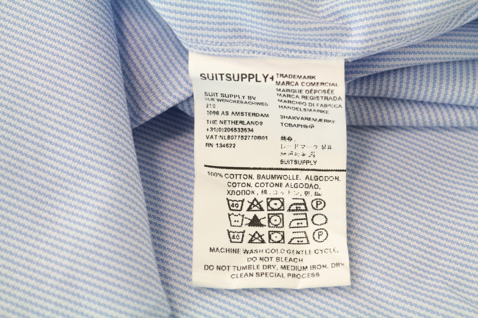 SUITSUPPLY Men's Formal Shirt 41L/16L Slim Blue Striped Pure Cotton Long Sleeve