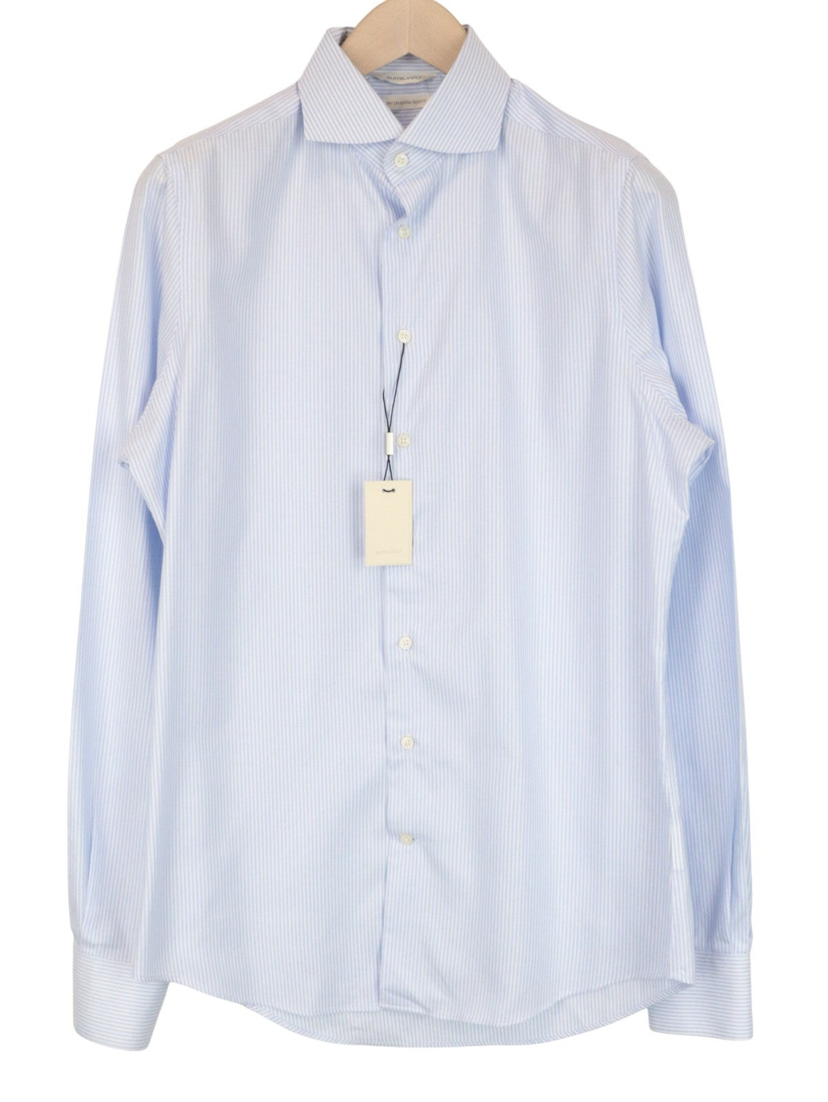 SUITSUPPLY vyriški formalūs marškinėliai 40L/15.75L dryžuoti mėlyni medvilniniai ypač ploni klasikinio kirpimo marškinėliai 