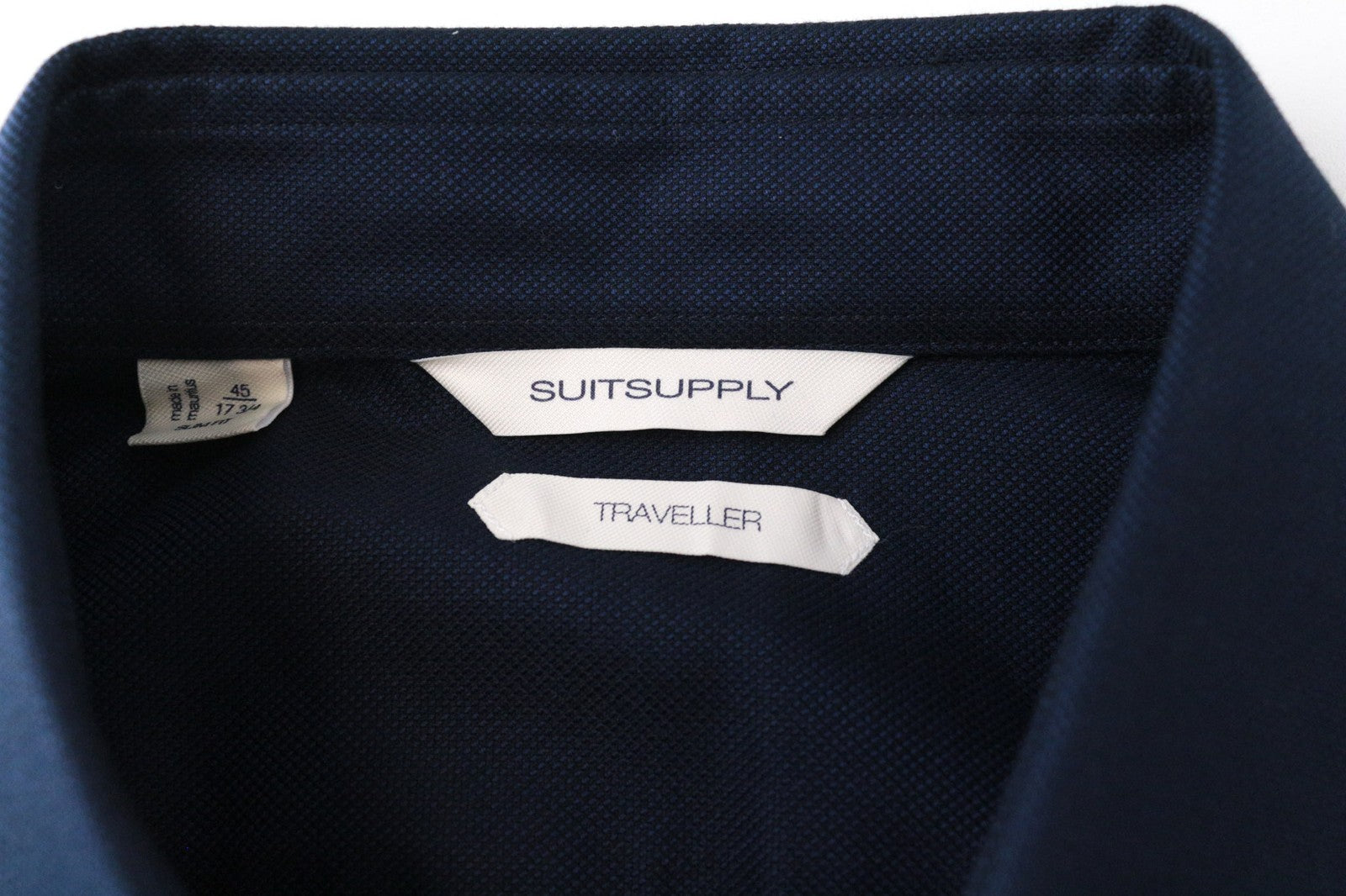 „SUITSUPPLY Traveller“ vyriški formalūs marškinėliai, 45/17,75, tamsiai mėlyni, ploni, ilgomis rankovėmis, medvilniniai 