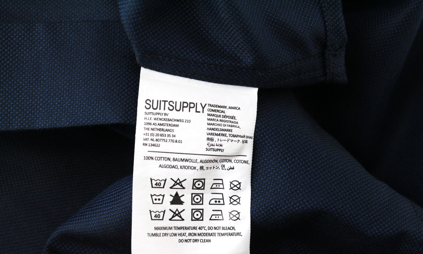 „SUITSUPPLY Traveller“ vyriški formalūs marškinėliai, 45/17,75, tamsiai mėlyni, ploni, ilgomis rankovėmis, medvilniniai 