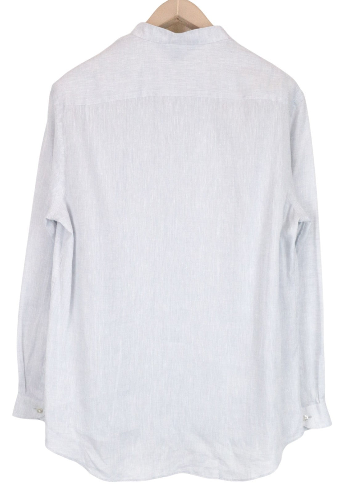 SUITSUPPLY vyriški formalūs marškiniai, 42 dydžio, pilki, lininiai, ilgomis rankovėmis, su juostele apykakle, sagomis užsegami 