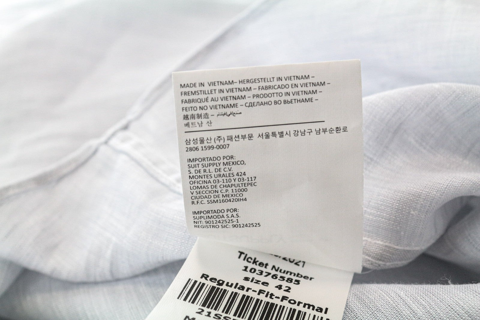 SUITSUPPLY vyriški formalūs marškiniai, 42 dydžio, pilki, lininiai, ilgomis rankovėmis, su juostele apykakle, sagomis užsegami 