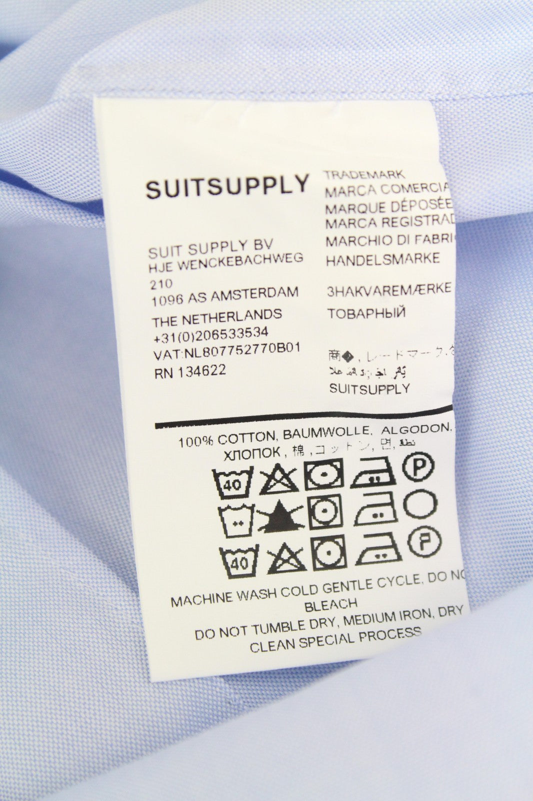 SUITSUPPLY Men's Formal Shirt 37/14.5 Blue Pure Cotton Cutaway Collar Extra Slim