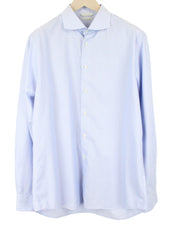 SUITSUPPLY Men's Formal Shirt 44/17.5 Blue Striped Pure Cotton Extra Slim Long