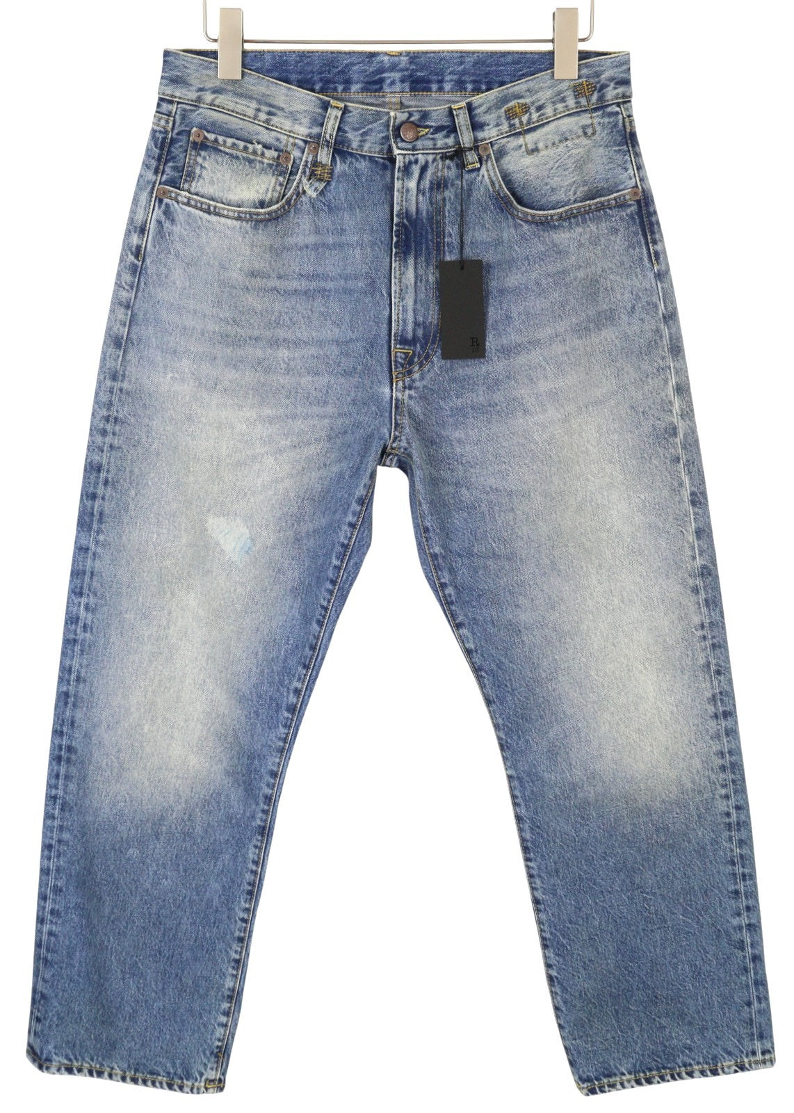 R13 Cuffed X-BF moteriški džinsai su rankogaliais, 32 Jasper Straight ūsai, išblukusi mėlyna spalva, užtrauktukas, FW25 