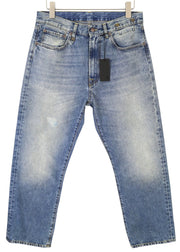 R13 Cuffed X-BF moteriški džinsai su rankogaliais, 32 Jasper Straight ūsai, išblukusi mėlyna spalva, užtrauktukas, FW25 