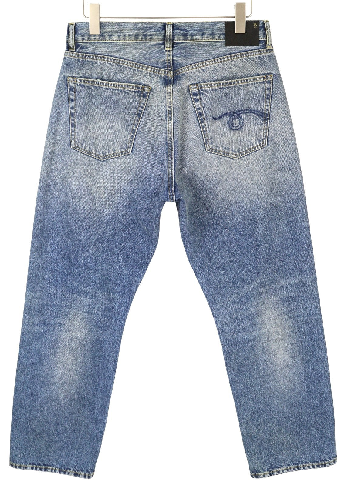 R13 Cuffed X-BF moteriški džinsai su rankogaliais, 32 Jasper Straight ūsai, išblukusi mėlyna spalva, užtrauktukas, FW25 