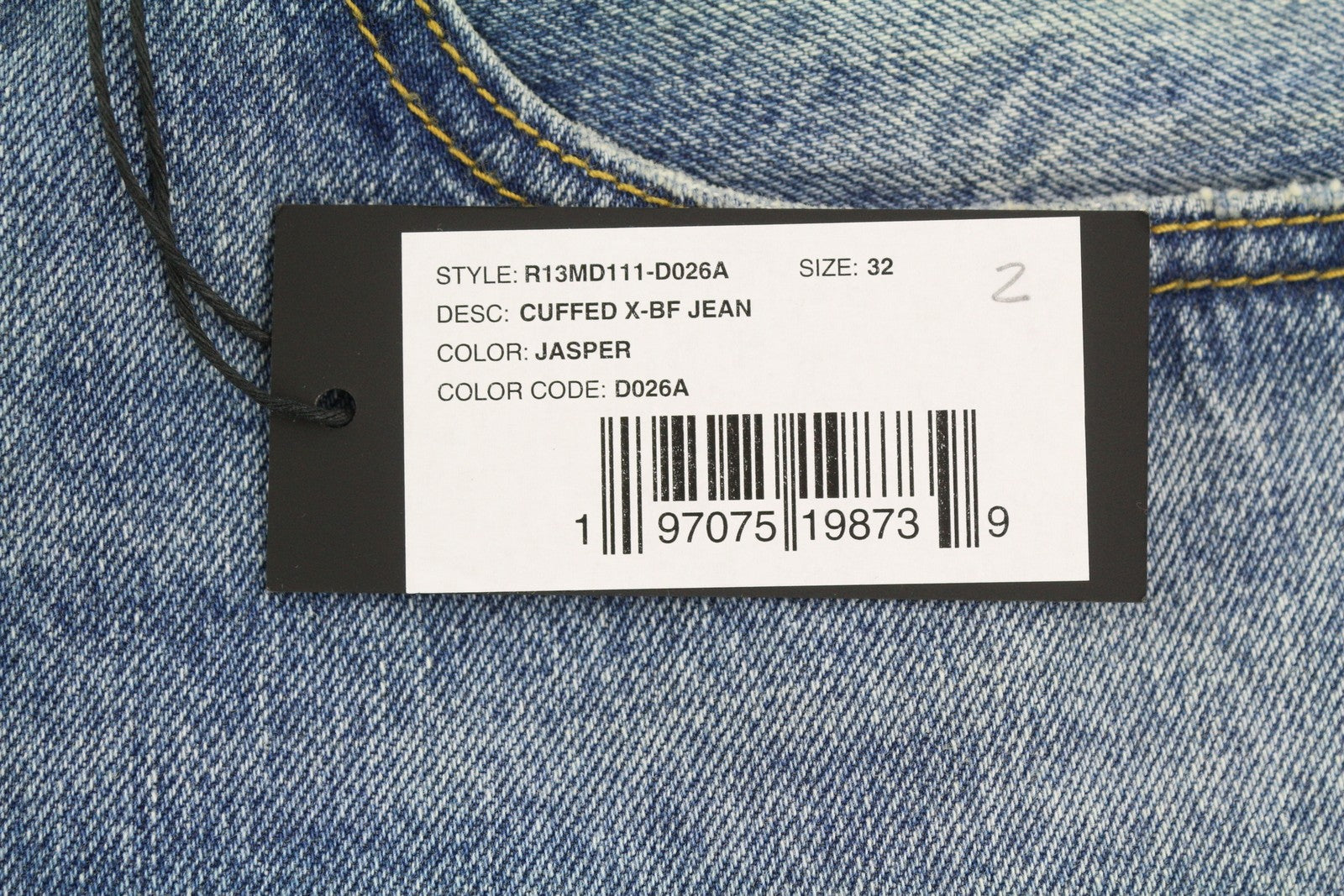 R13 Cuffed X-BF moteriški džinsai su rankogaliais, 32 Jasper Straight ūsai, išblukusi mėlyna spalva, užtrauktukas, FW25 