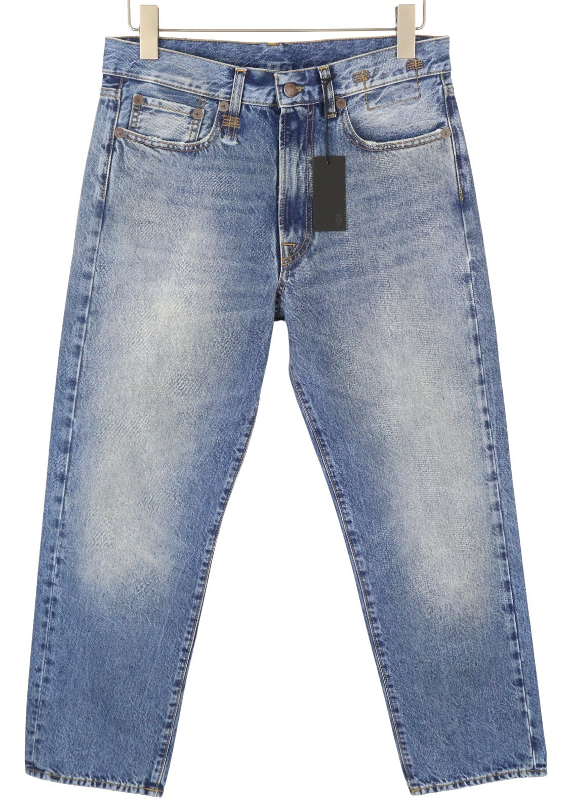 R13 Boyfriend moteriški džinsai 26 Jasper ūsai su išblukusiu trumpinimu, mėlyni PF25 