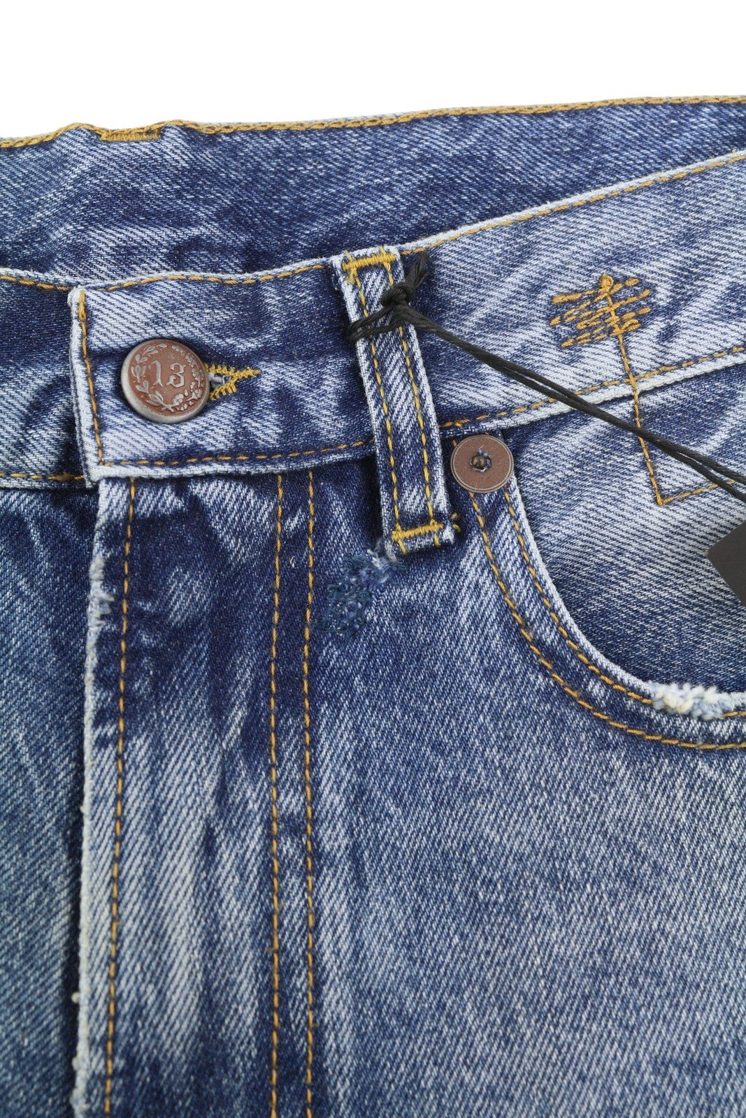 R13 Boyfriend moteriški džinsai 26 Jasper ūsai su išblukusiu trumpinimu, mėlyni PF25 