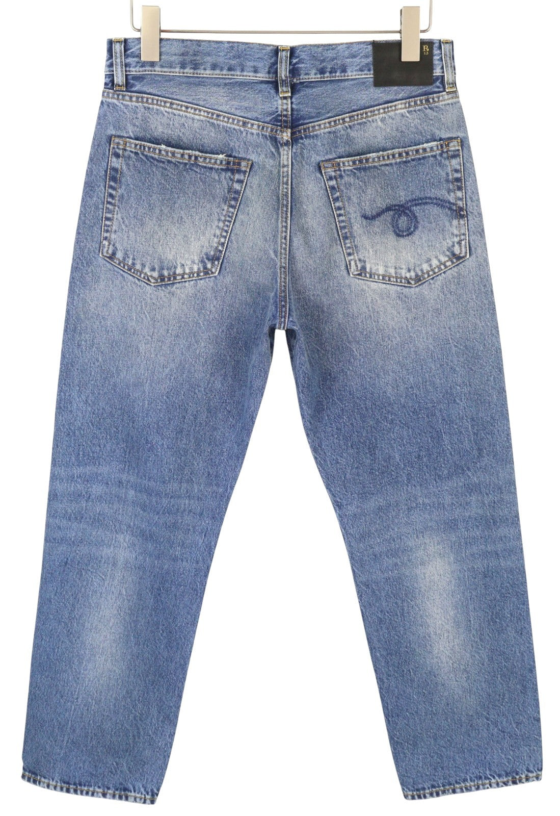 R13 Boyfriend moteriški džinsai 26 Jasper ūsai su išblukusiu trumpinimu, mėlyni PF25 