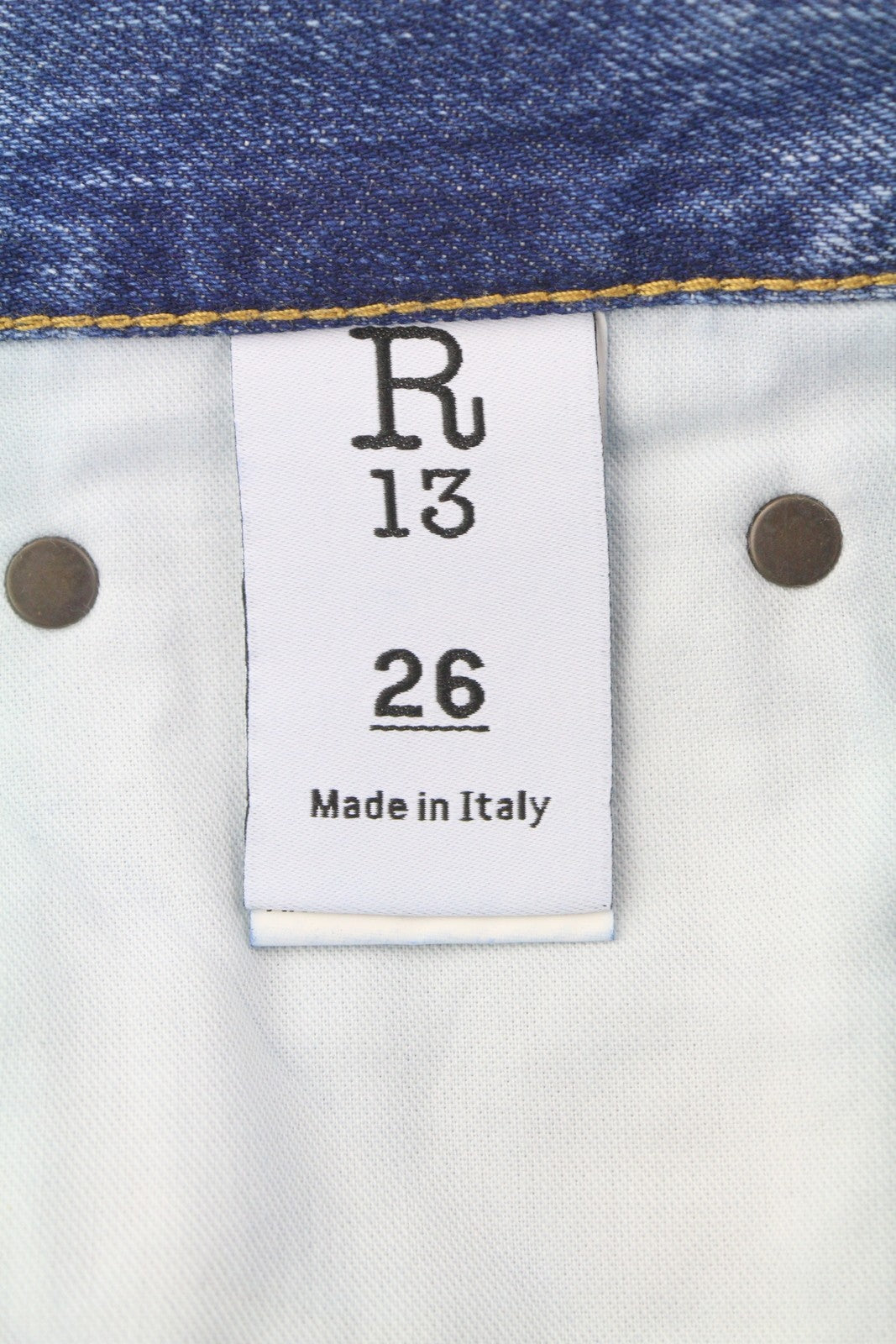 R13 Boyfriend moteriški džinsai 26 Jasper ūsai su išblukusiu trumpinimu, mėlyni PF25 