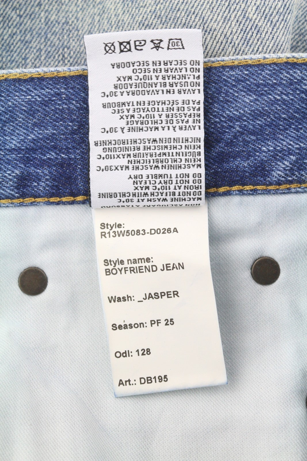 R13 Boyfriend moteriški džinsai 26 Jasper ūsai su išblukusiu trumpinimu, mėlyni PF25 