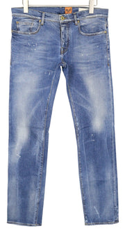 GOOD GENES Men's Slim Jeans W32 L34 Painted Wash Blue Stretch Cotton Pants