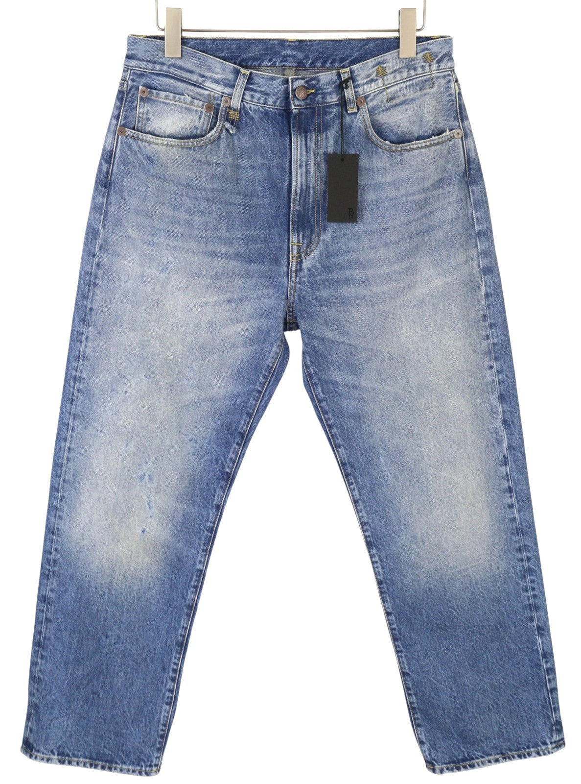 R13 Cuffed X-BF moteriški džinsai su rankogaliais, 29 Jasper Straight ūsai, išblukusi mėlyna spalva, užtrauktukas PF25 