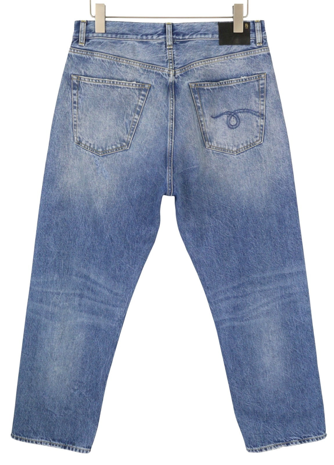 R13 Cuffed X-BF moteriški džinsai su rankogaliais, 29 Jasper Straight ūsai, išblukusi mėlyna spalva, užtrauktukas PF25 