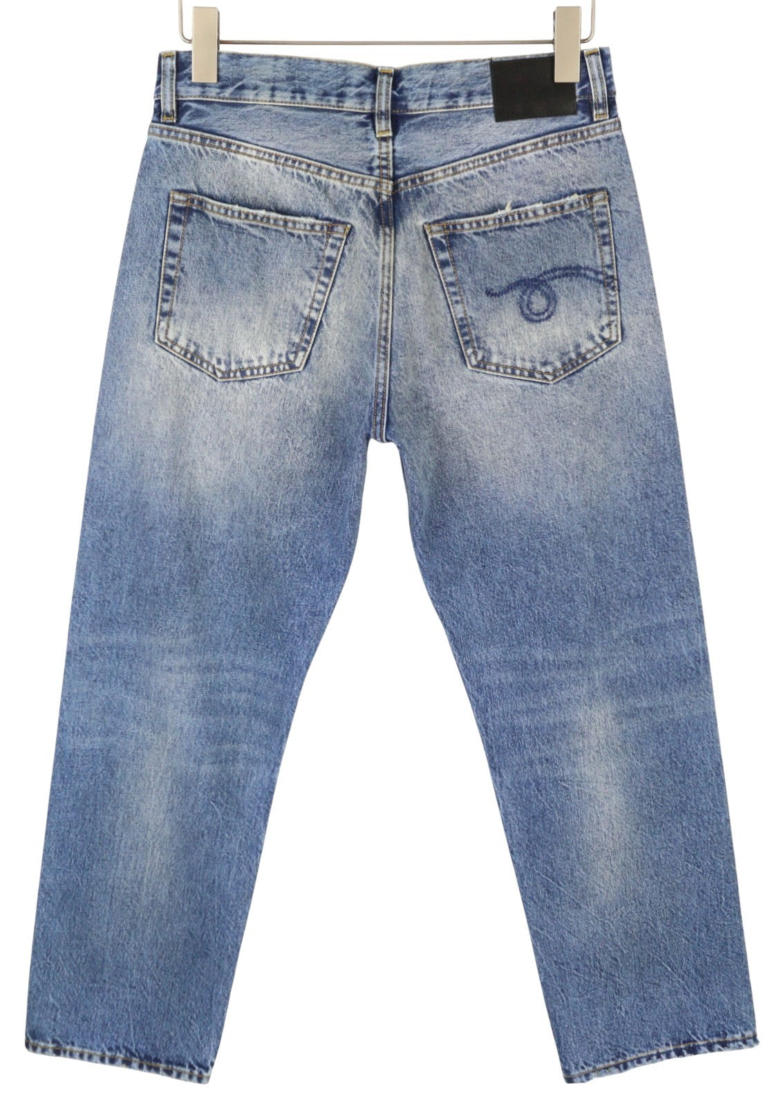 R13 Boyfriend moteriški džinsai 25 Jasper tiesaus kirpimo su ūsais ir išblukimo efektu, mėlyni PF25 