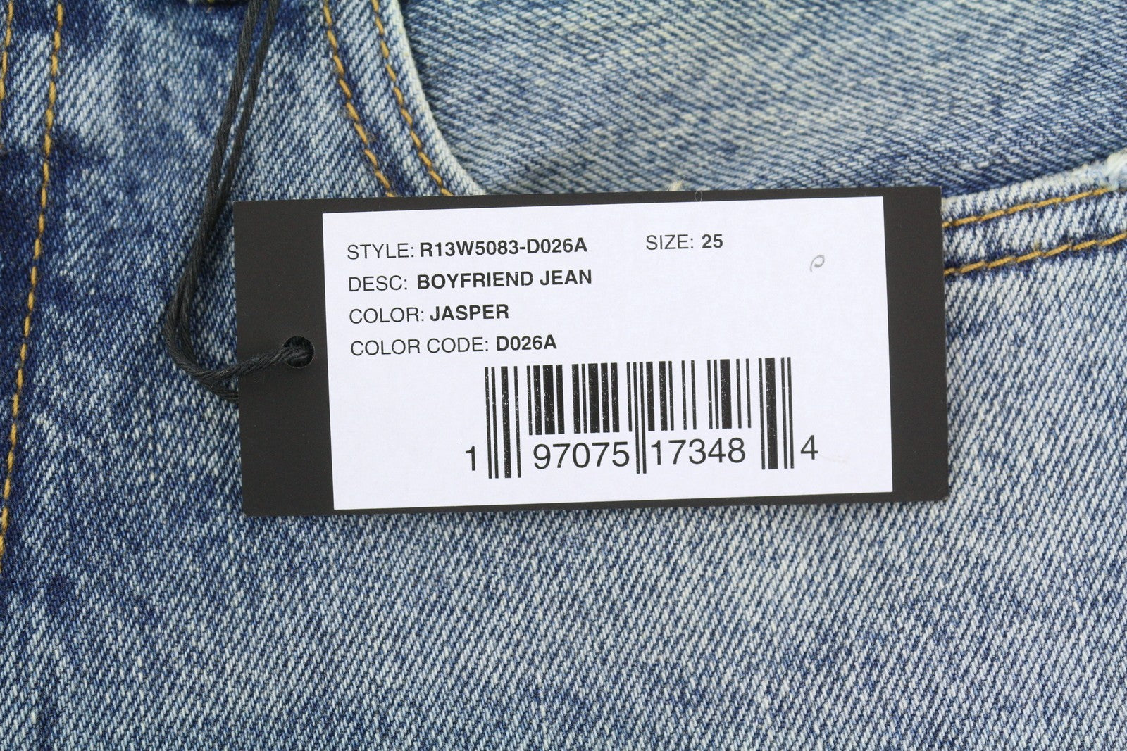 R13 Boyfriend moteriški džinsai 25 Jasper tiesaus kirpimo su ūsais ir išblukimo efektu, mėlyni PF25 