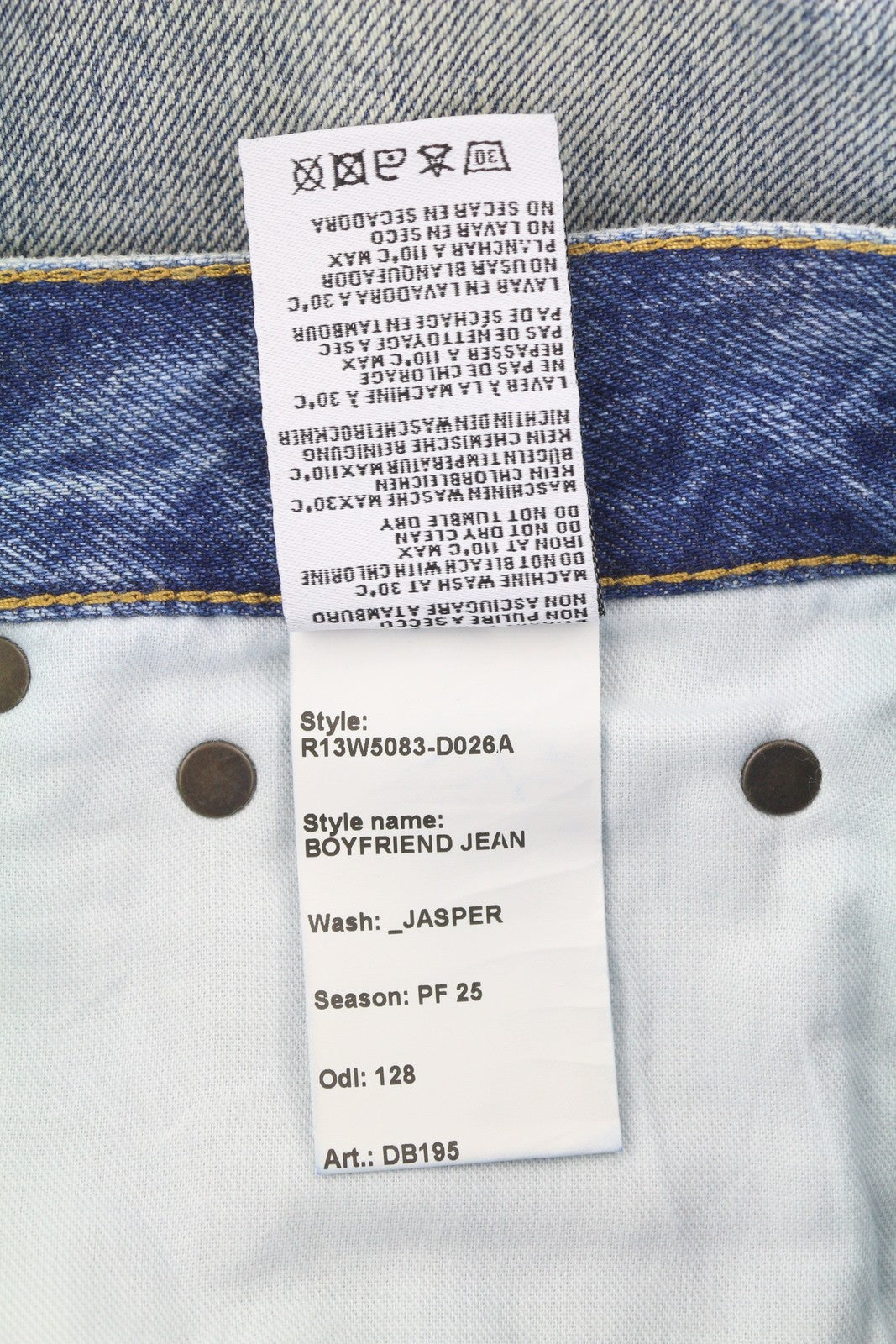 R13 Boyfriend moteriški džinsai 25 Jasper tiesaus kirpimo su ūsais ir išblukimo efektu, mėlyni PF25 