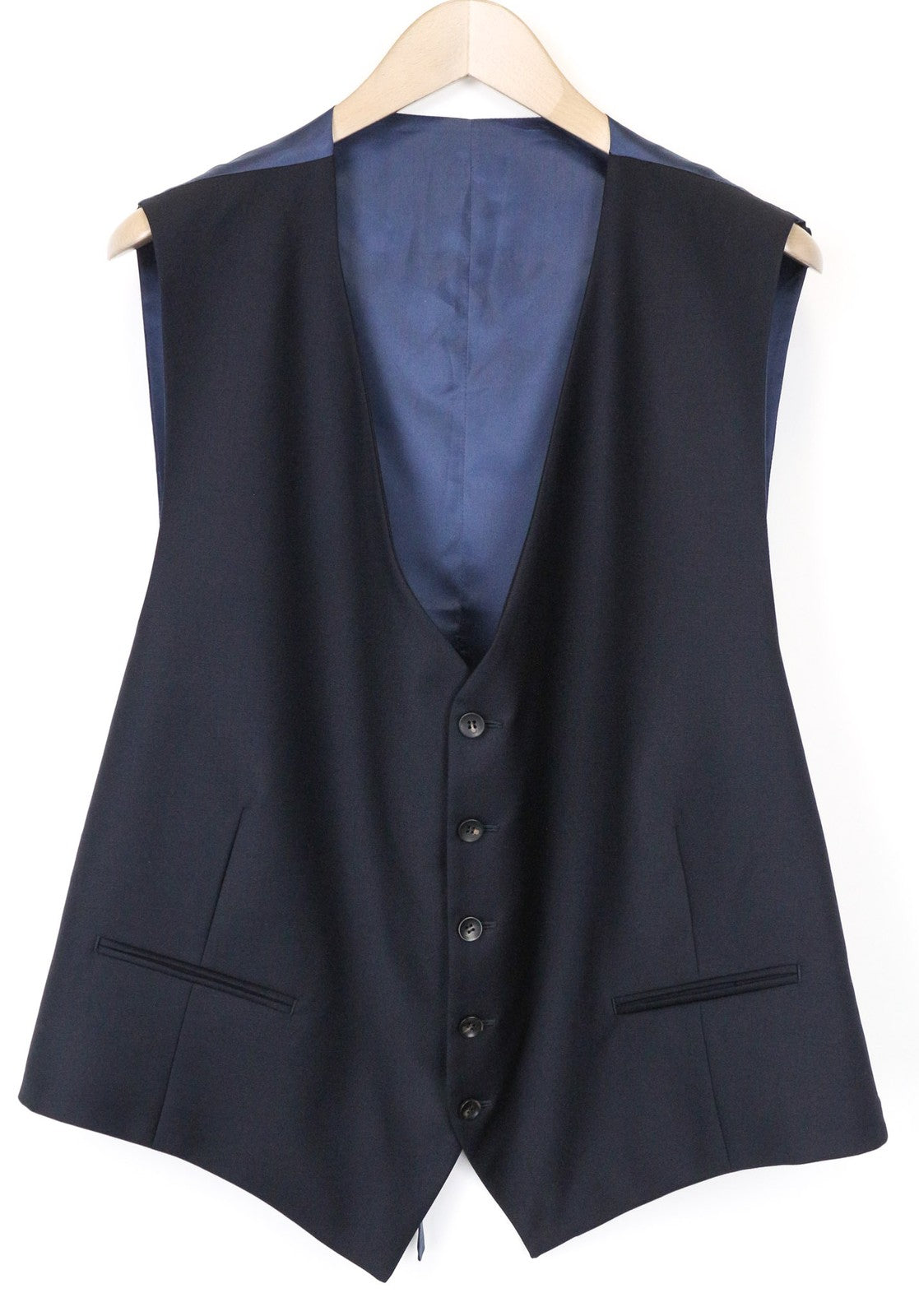 SUITSUPPLY Ferrara Men's Waistcoat UK56S Blue Wool V-Neck Single Breasted