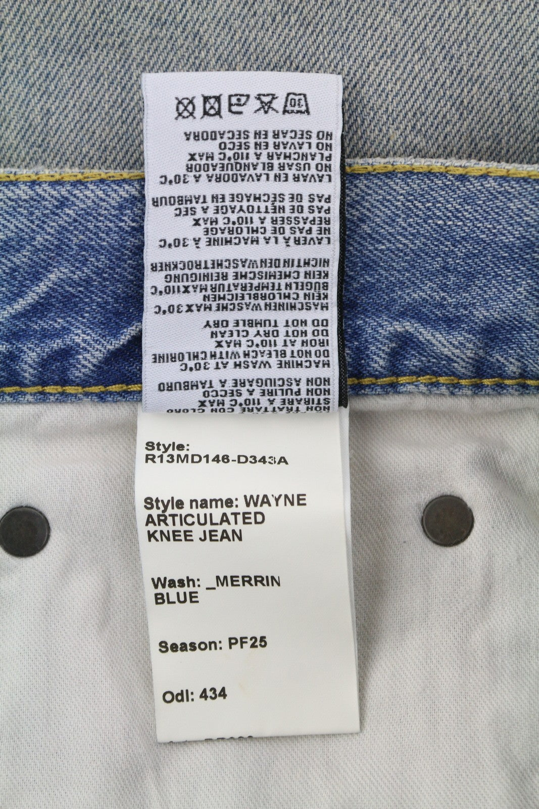 R13 Wayne moteriški džinsai su sąnariais ir keliais, 32 Merrin mėlyni, PF25 klostėmis, laisvi, RRP799 