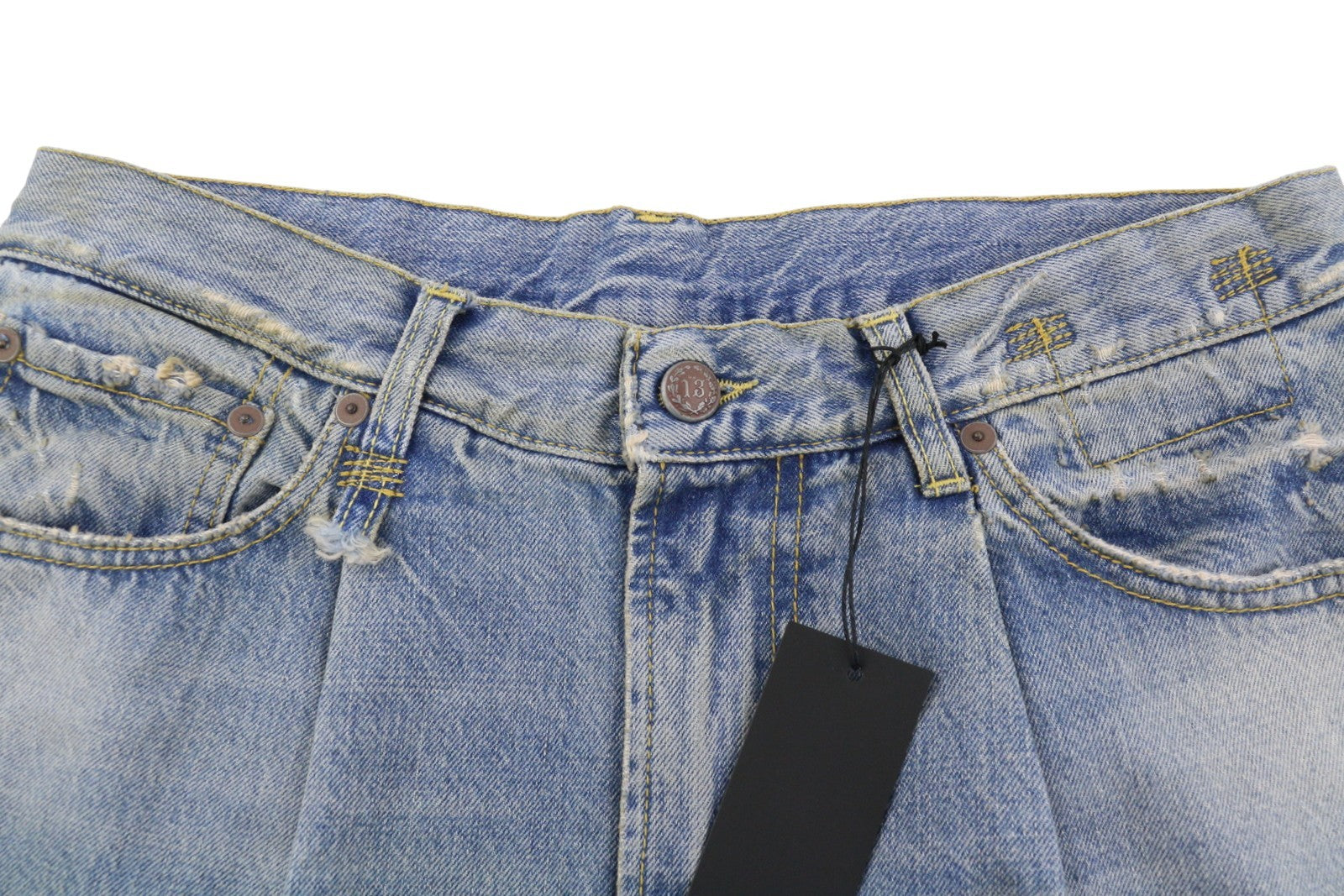 R13 Wayne moteriški džinsai su sąnariais ir keliais, 32 Merrin mėlyni, PF25 klostėmis, laisvi, RRP799 