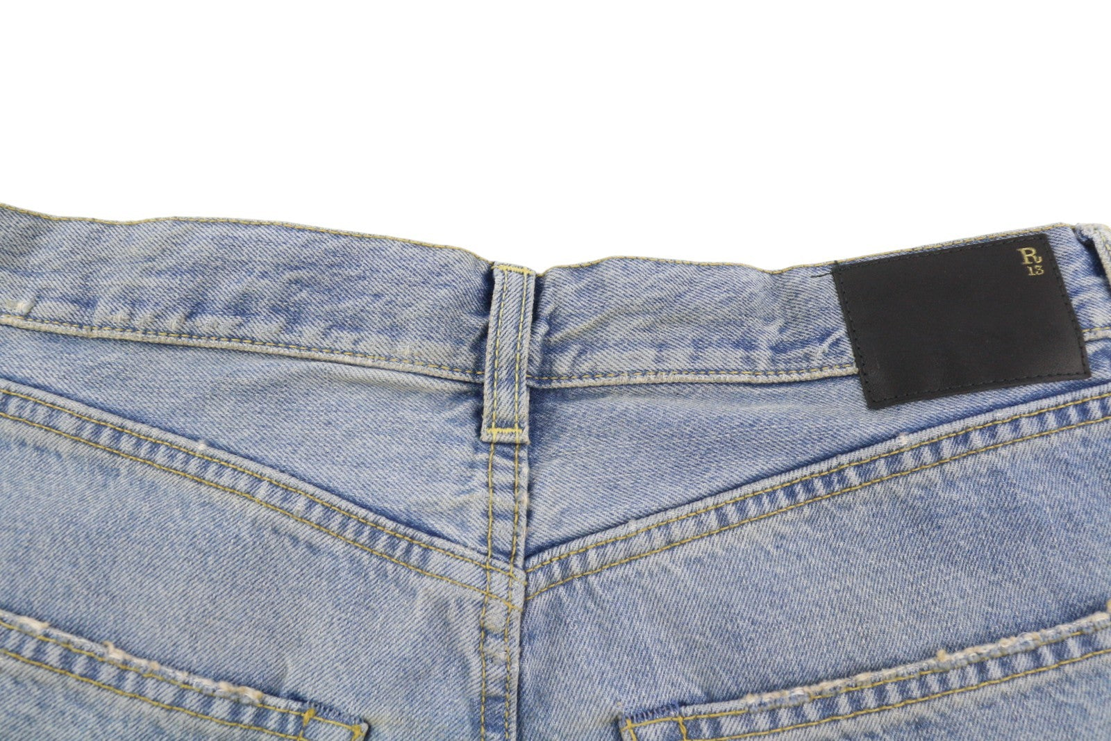 R13 Wayne moteriški džinsai su sąnariais ir keliais, 32 Merrin mėlyni, PF25 klostėmis, laisvi, RRP799 