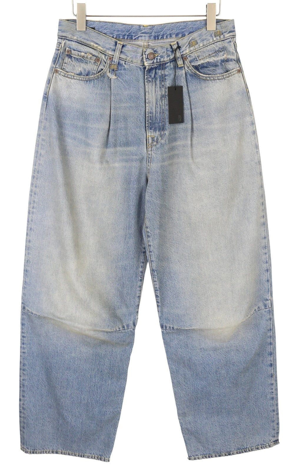 R13 Wayne moteriški džinsai su sąnariais ir keliais, 32 Merrin mėlyni, PF25 klostėmis, laisvi, RRP799 